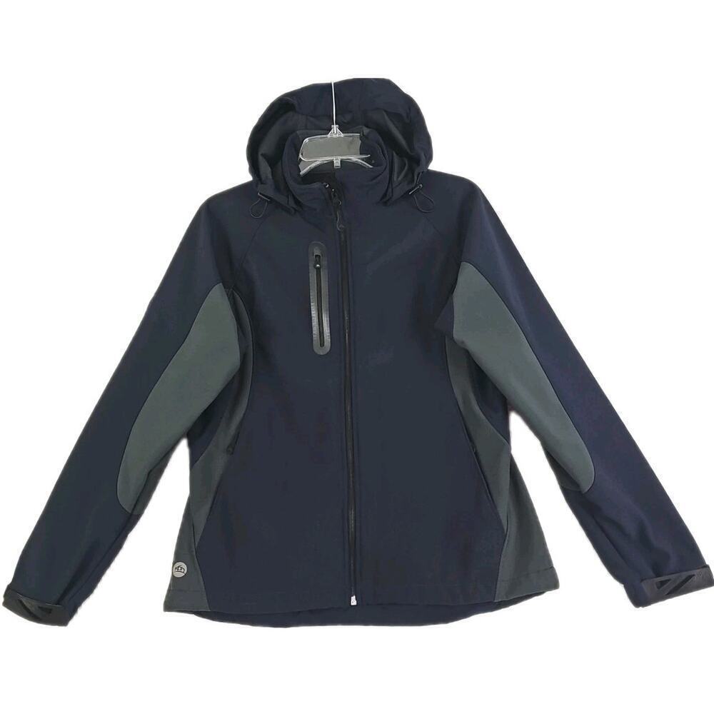 STORMTECH PERFORMANCE~Woman Size M~ Blue/Gray Hooded Jacket Zip-Up Front w/Logo.